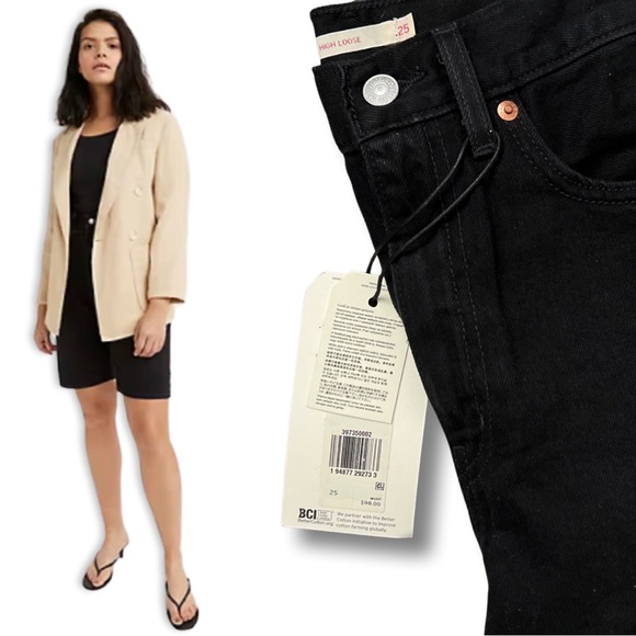 Levis Premium High Loose Bermuda Shorts Black - Picture 6 of 16